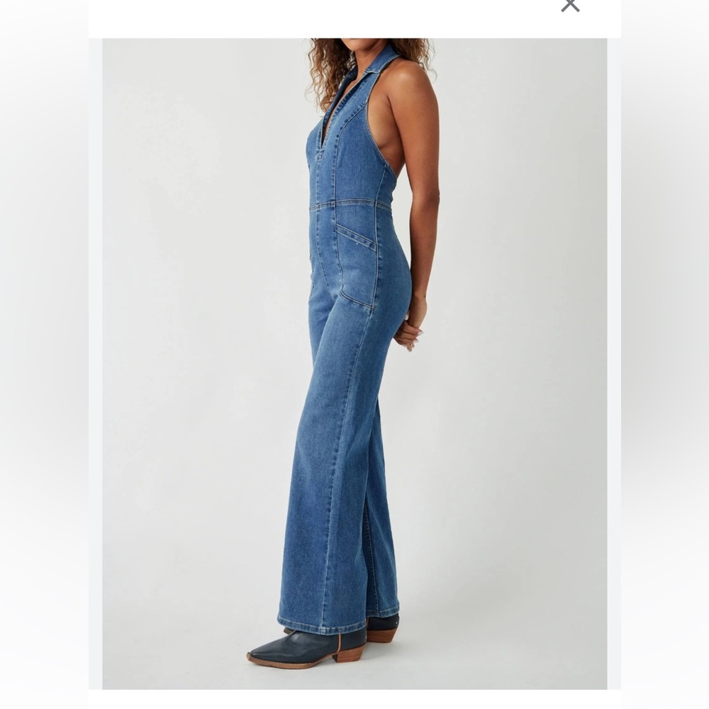 Free People Blue Denim Halter Jumpsuit - Picture 3 of 10